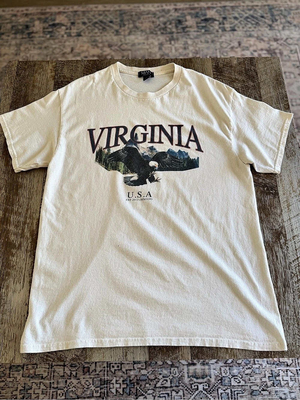 Man-Boohooman Virginia Eagle Graphic Tee in Cream